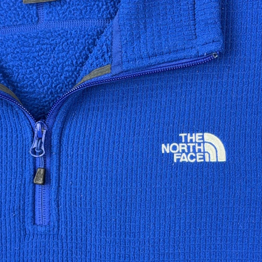 The North Face Fleece Mens 2XL Blue Grid Waffle Knit 1/4 Zip Pullover Outdoor